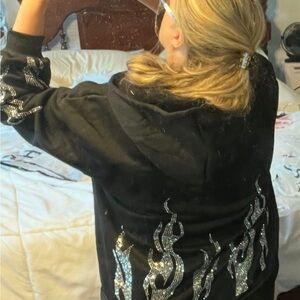 SHEIN Black and Silver Bomber Jacket with Metallic Embellishments